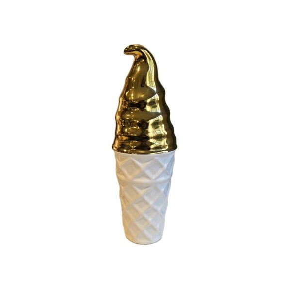 New Gold Dipped Soft Serve Large Ice Cream Cone Statue Decor Figurine - Picture 2 of 2